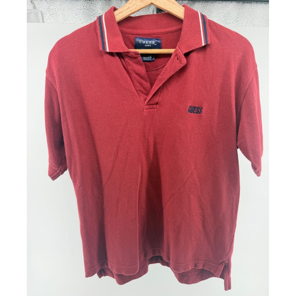 Vintage‎ Guess Jeans Kids Red Short Sleeve Collared Polo Shirt Size M 12 14